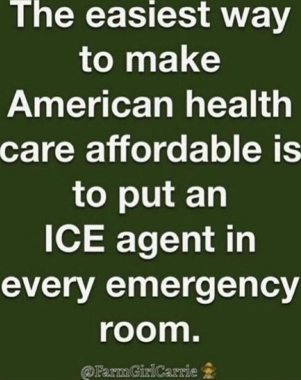 The easiest way to make American health care affordable is to put an ICE agent in every emergency room.