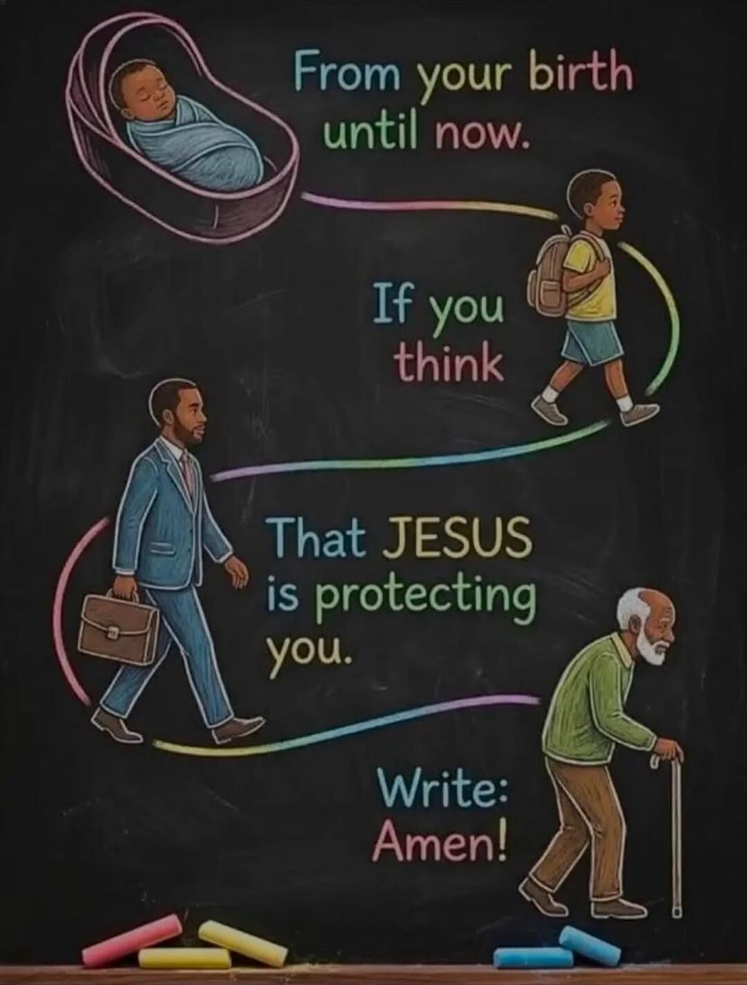 From your birth until now. If you think That JESUS is protecting you. Write: Amen!