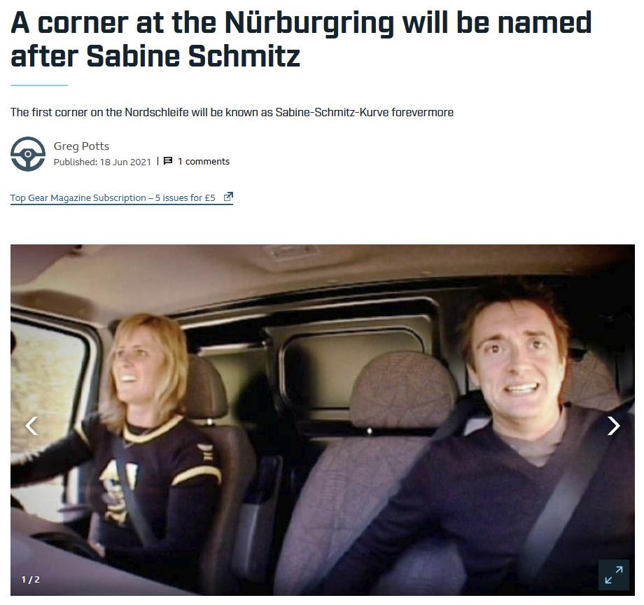 A corner at the Niirburgring will be named after Sabine Schmitz The first corner on the Nordschieife will be known as Sabine Schmitz Kurve forevermore