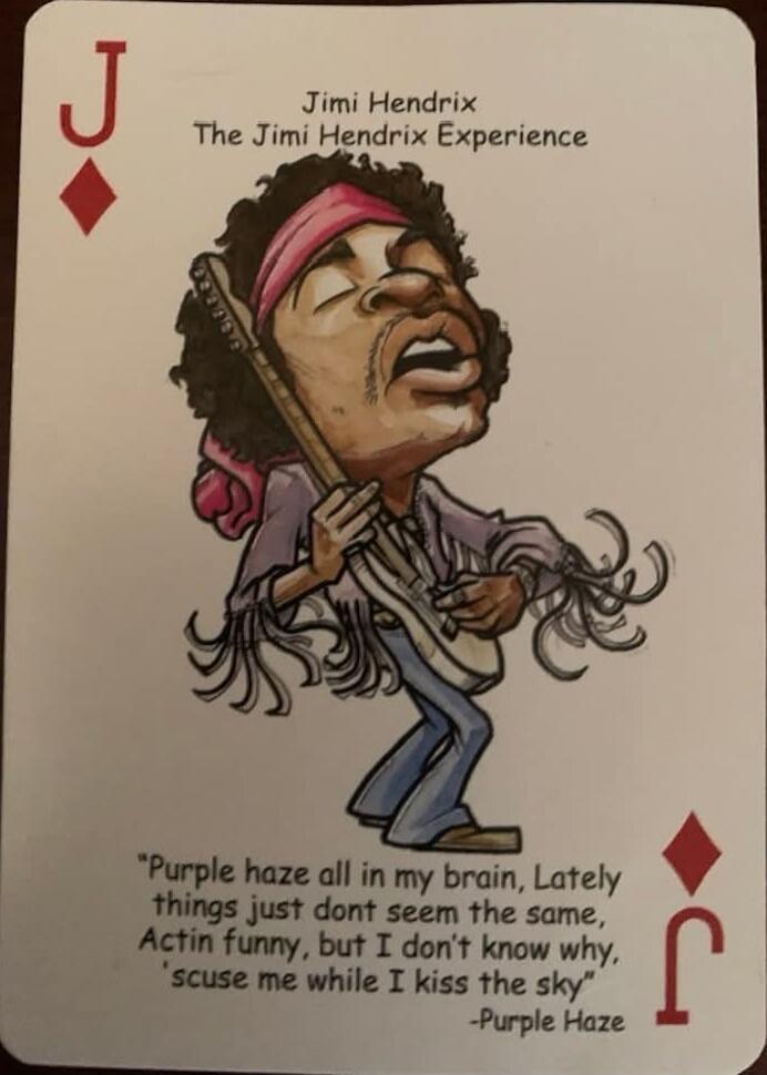 Jimi Hendrix The Jimi Hendrix Experience
Purple haze all in my brain, Lately things just dont seem the same, Actin funny, but I don't know why, 'scuse me while I kiss the sky' -Purple Haze