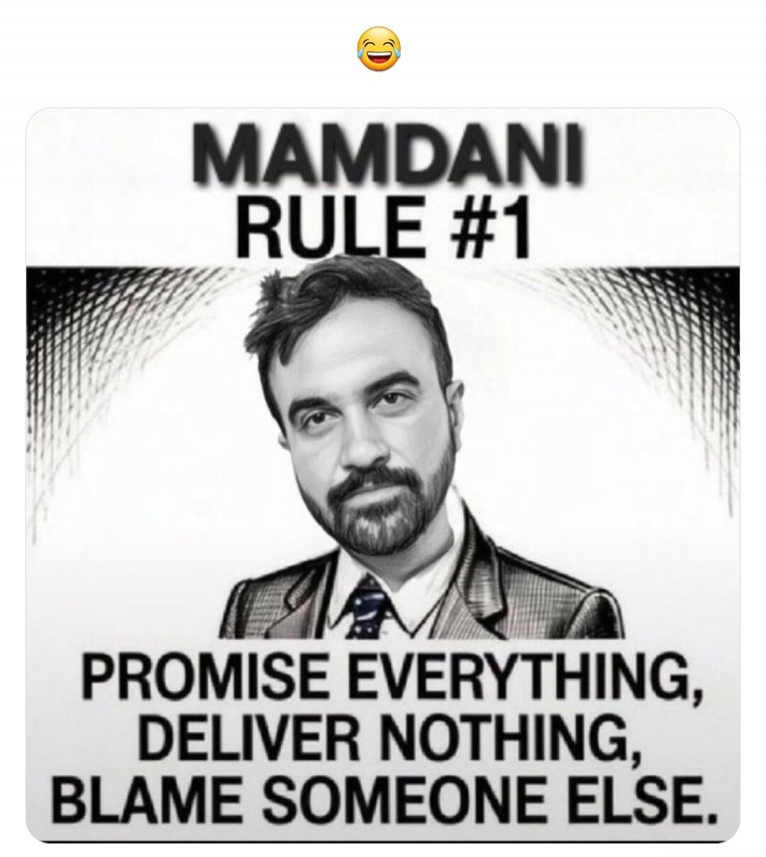 MAMDANI RULE #1 PROMISE EVERYTHING, DELIVER NOTHING, BLAME SOMEONE ELSE.