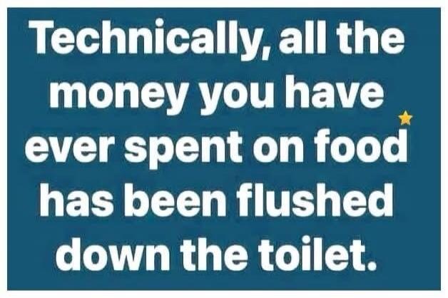 Technically, all the money you have ever spent on food has been flushed down the toilet.