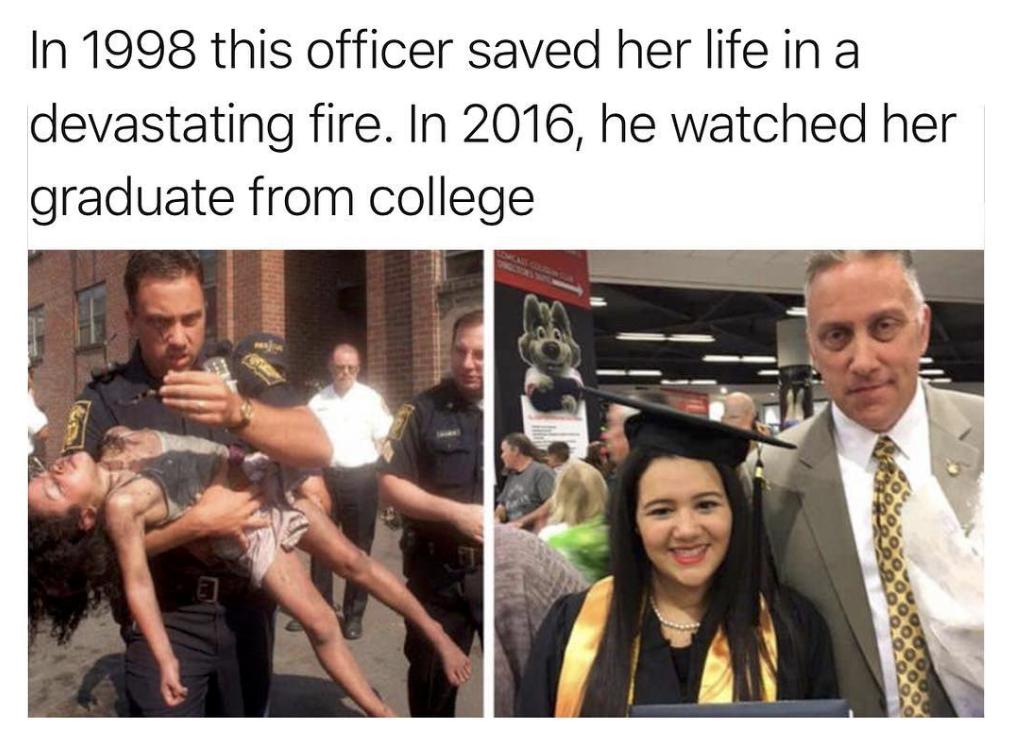 In 1998 this officer saved her life in a devastating fire In 2016 he watched her graduate from college