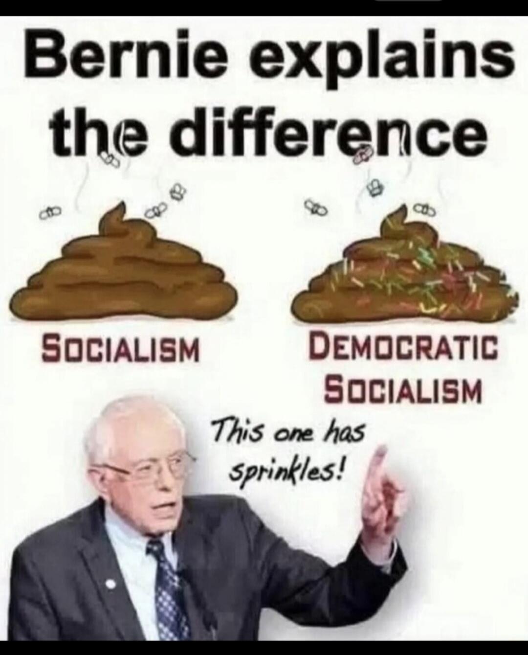Bernie explains the difference. SOCIALISM. DEMOCRATIC SOCIALISM. This one has sprinkles!