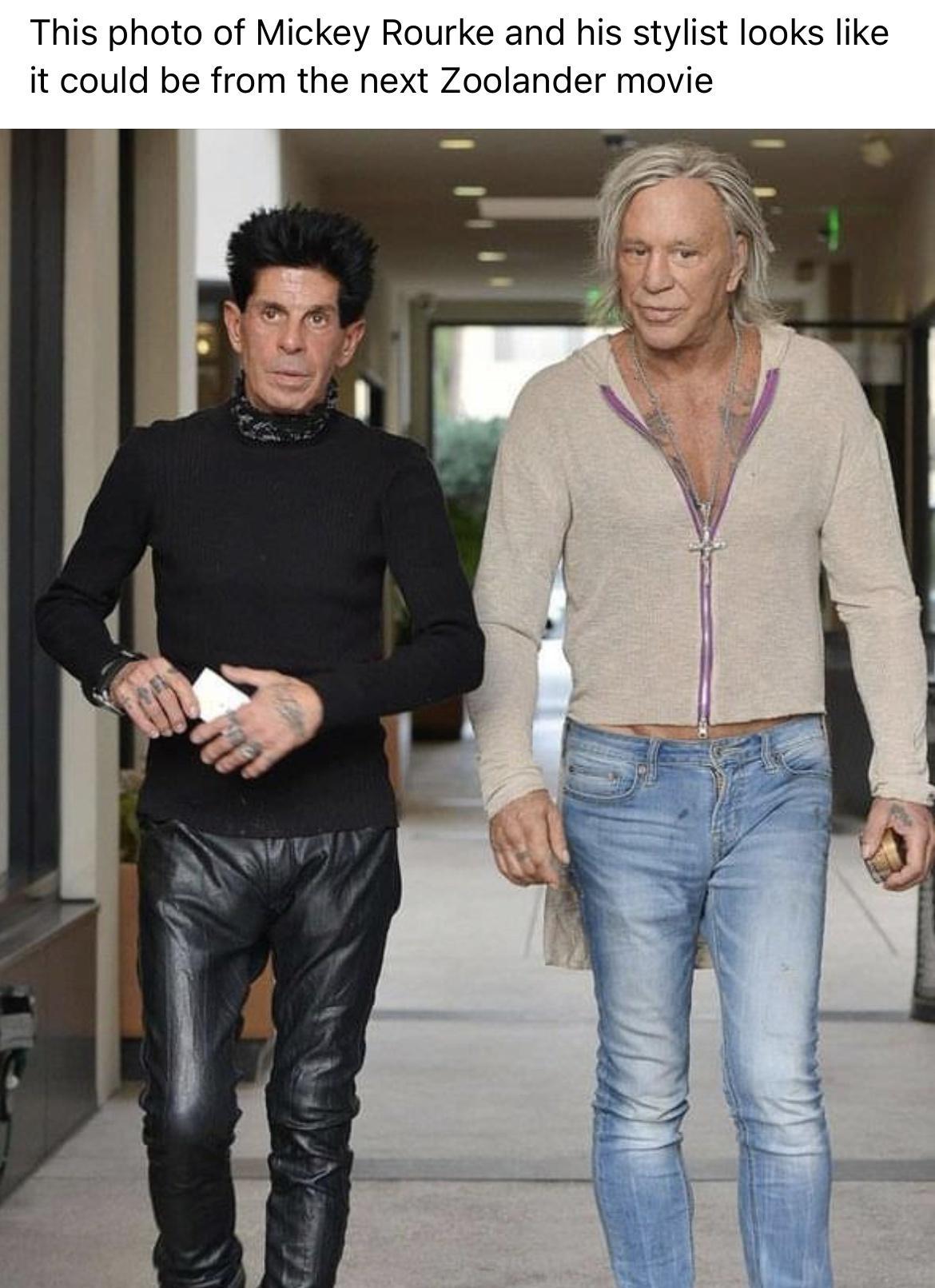 This photo of Mickey Rourke and his stylist looks like it could be from the next Zoolander movie