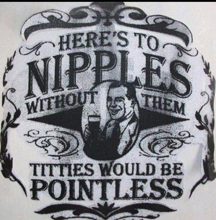 HERE'S TO NIPPLES WITHOUT THEM TITTIES WOULD BE POINTLESS