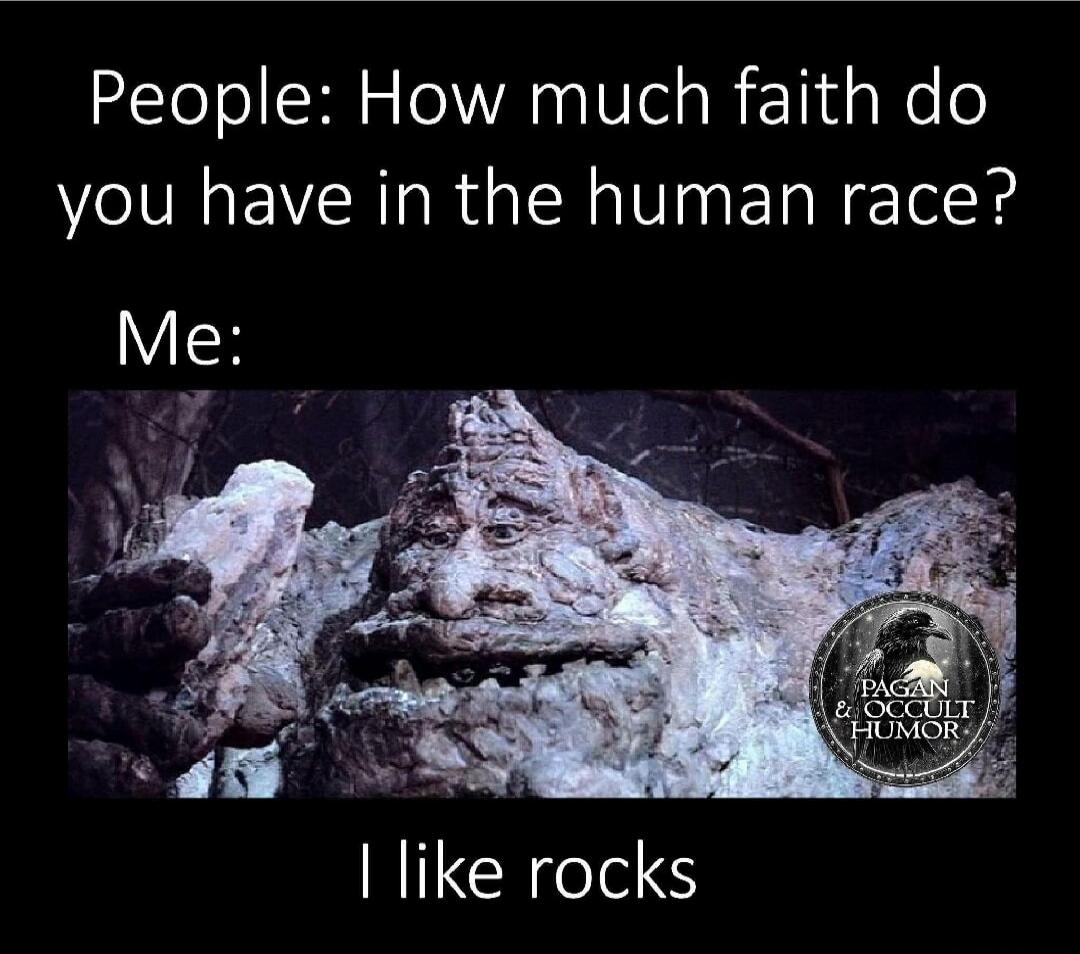 People: How much faith do you have in the human race? Me: I like rocks