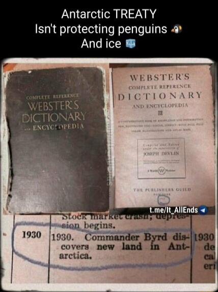 Antarctic TREATY Isnt protecting penguins 4 And ice WEBSTERS DICTIONARY 1930 11930 11930 covers new de arctica