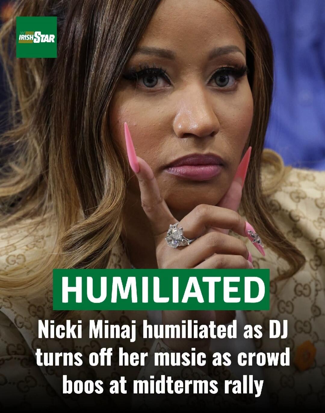 IRISH STAR HUMILIATED Nicki Minaj humiliated as DJ turns off her music as crowd boos at midterms rally