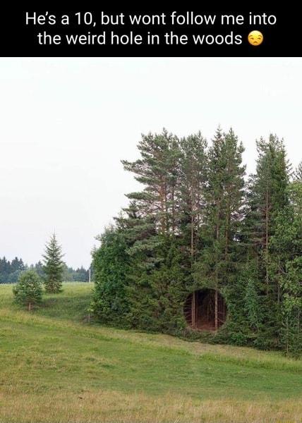 Hes a 10 but wont follow me into the weird hole in the woods