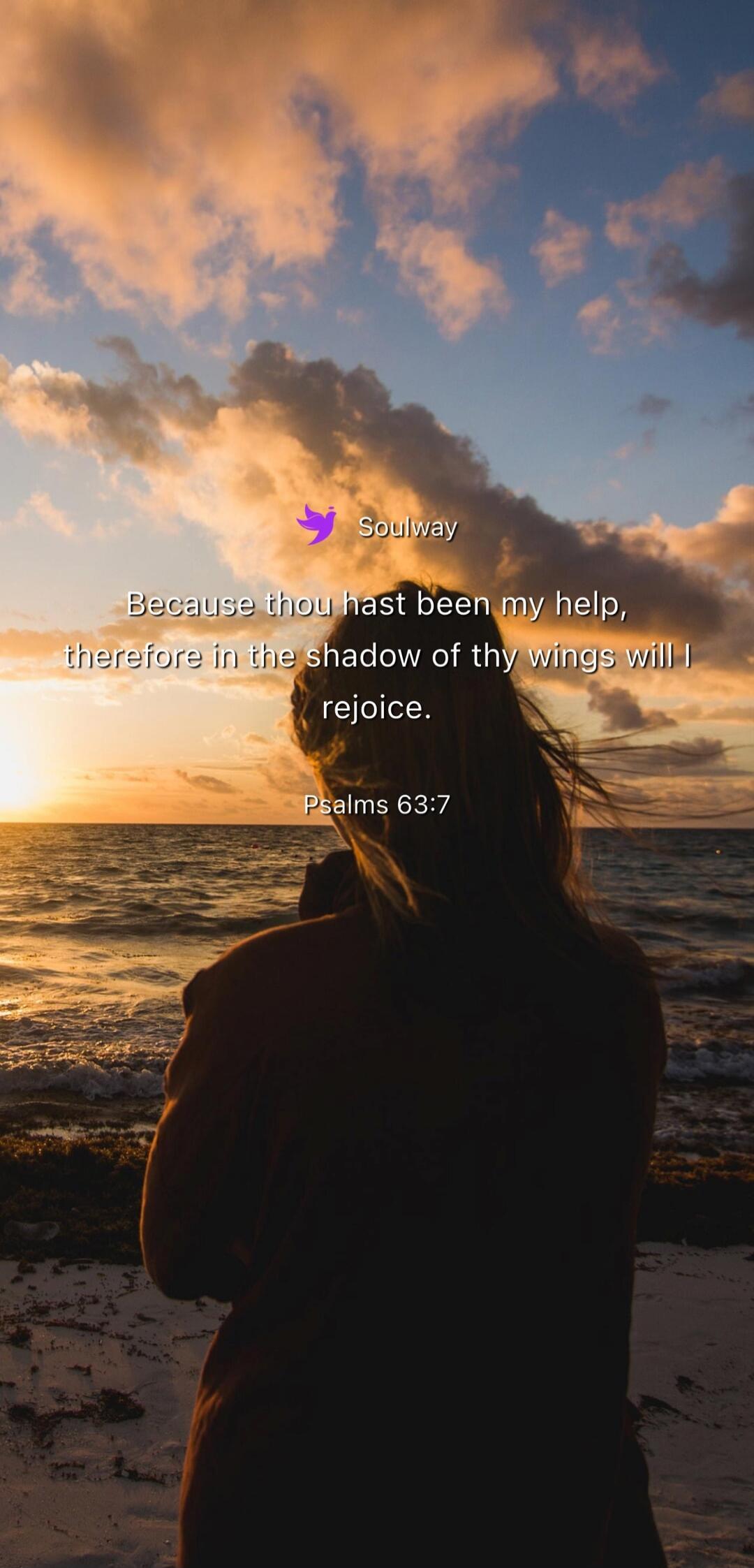 Soulway Because thou hast been my help, therefore in the shadow of thy wings will I rejoice. Psalms 63:7