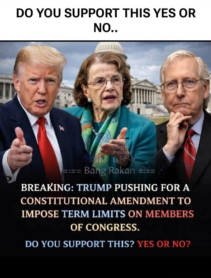 DO YOU SUPPORT THIS YES OR NO.. BREAKING: TRUMP PUSHING FOR A CONSTITUTIONAL AMENDMENT TO IMPOSE TERM LIMITS ON MEMBERS OF CONGRESS. DO YOU SUPPORT THIS? YES OR NO?