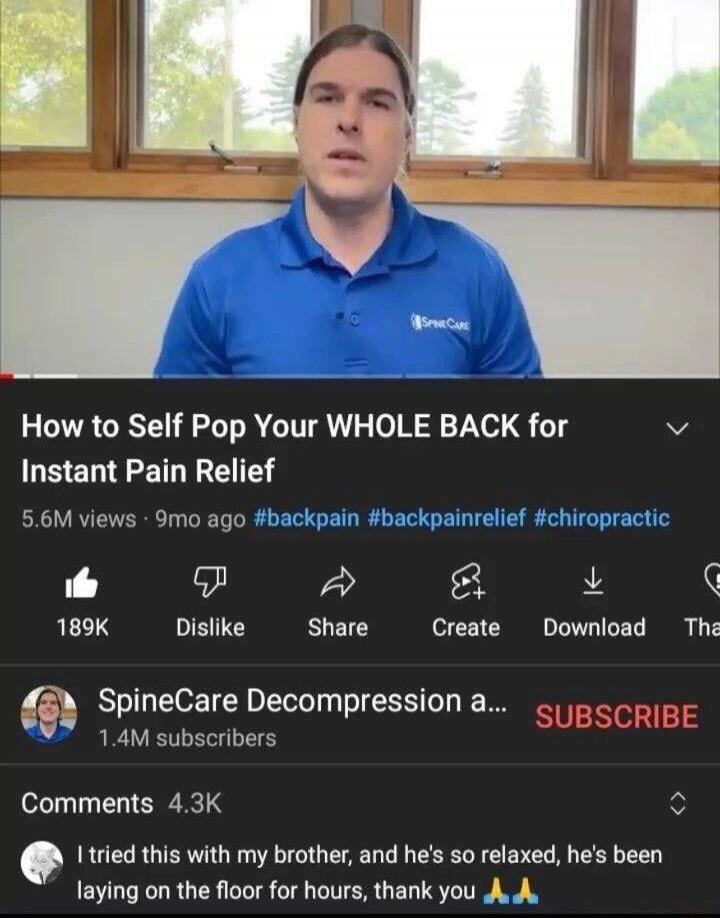 How to Self Pop Your WHOLE BACK for Instant Pain Relief. I tried this with my brother, and he's so relaxed, he's been laying on the floor for hours, thank you.