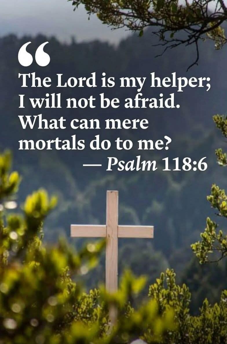 The Lord is my helper; I will not be afraid. What can mere mortals do to me? — Psalm 118:6