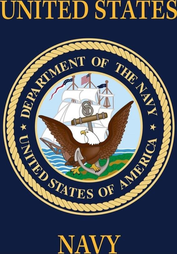UNITED STATES at the top of the image, with the seal of the Department of the Navy in the center. Around the seal it reads: 'DEPARTMENT OF THE NAVY' and 'UNITED STATES OF AMERICA'. At the bottom, the word 'NAVY'.