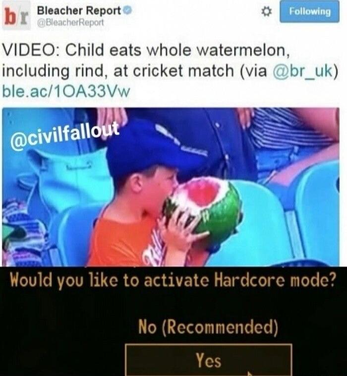 Bleacher Report VIDEO Child eats whole watermelon including rind at cricket match via t bleac10A33Vw LT RTCITRUTR ST ST BT R T e No Recommended Yes