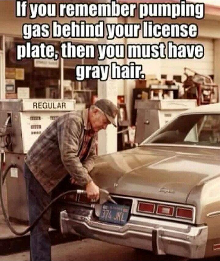 If you remember pumping gas behind your license plate, then you must have gray hair. REGULAR