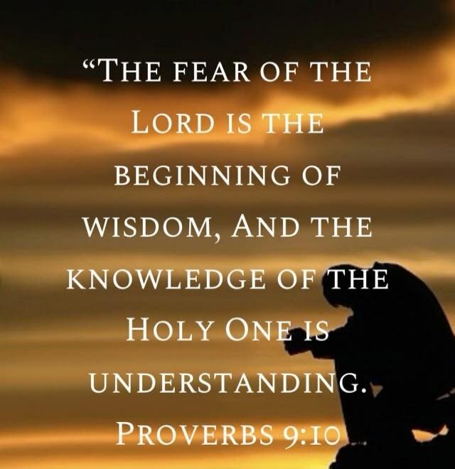 THE FEAR OF THE LORD IS THE BEGINNING OF WISDOM, AND THE KNOWLEDGE OF THE HOLY ONE IS UNDERSTANDING. PROVERBS 9:10.