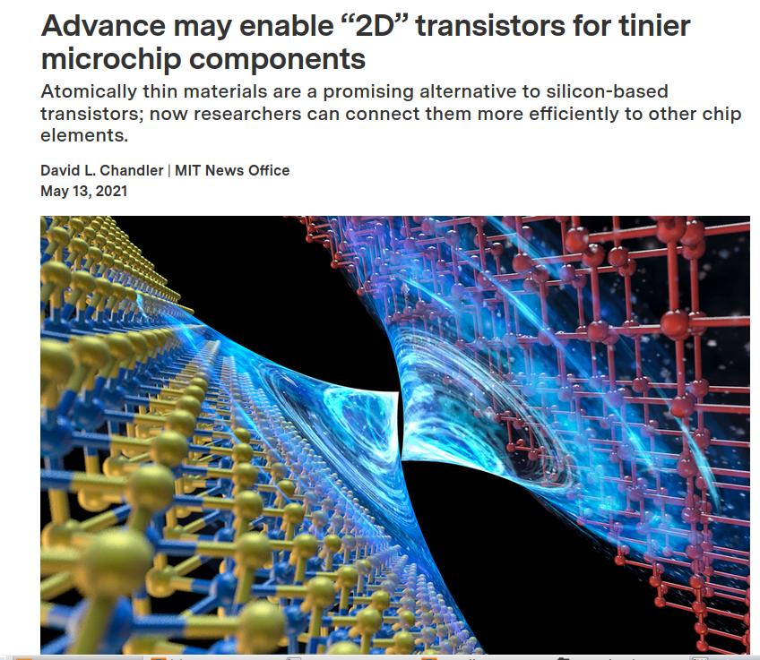 Advance may enable 2D transistors for tinier microchip components Atomically thin materials are a promising alternative to silicon based transistors now researchers can connect them more efficiently to other chip elements David L Chandler MIT News Office May 132021