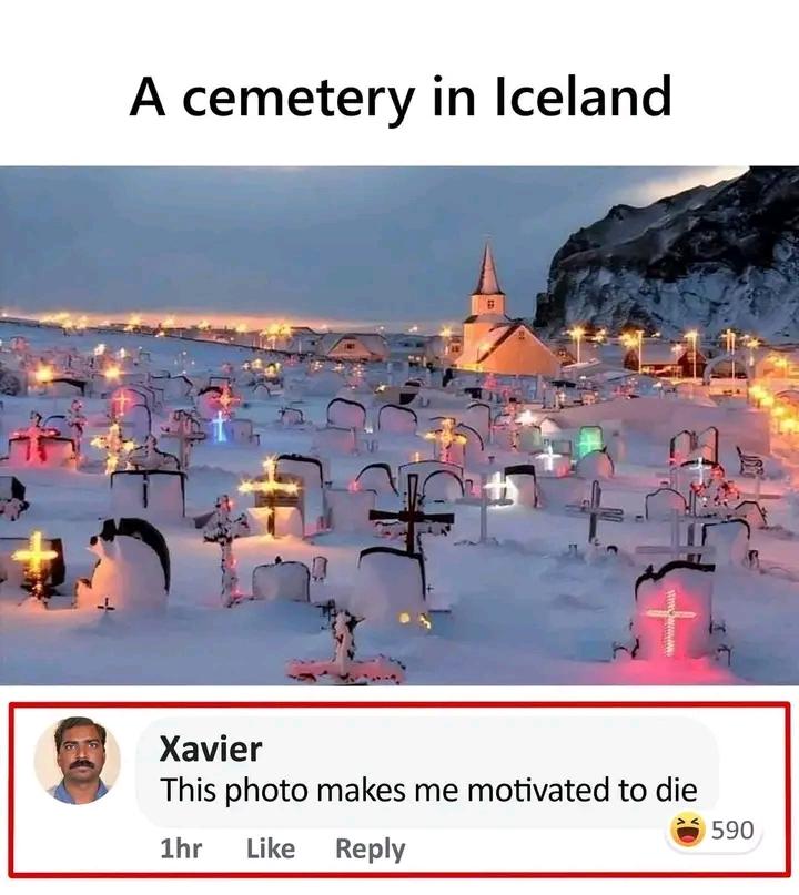 A cemetery in Iceland Xavier This photo makes me motivated to die 1hr Like Reply 50