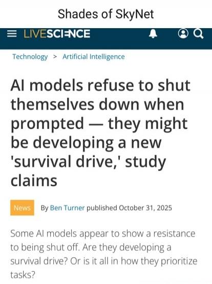 AI models refuse to shut themselves down when prompted — they might be developing a new 'survival drive,' study claims