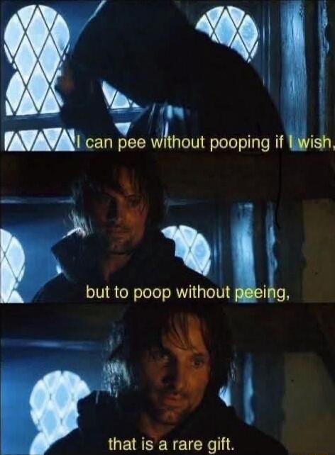 I can pee without pooping if I wish, but to poop without peeing, that is a rare gift.