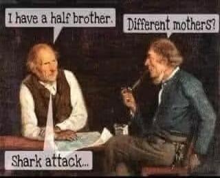 I have a half brother. Different mothers? Shark attack...