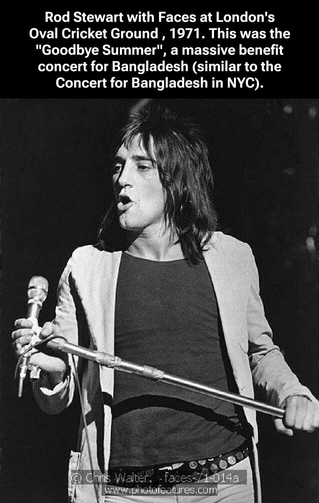 Rod Stewart with Faces at London's Oval Cricket Ground, 1971. This was the 