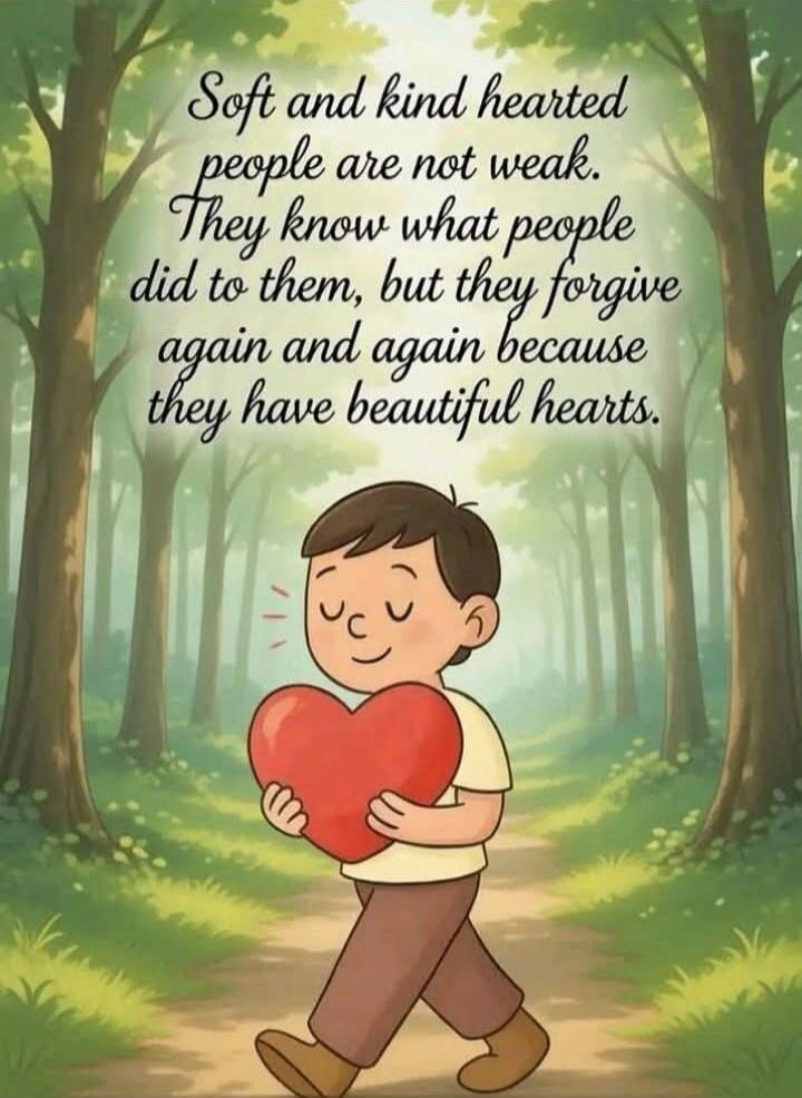 Soft and kind hearted people are not weak. They know what people did to them, but they forgive again and again because they have beautiful hearts.