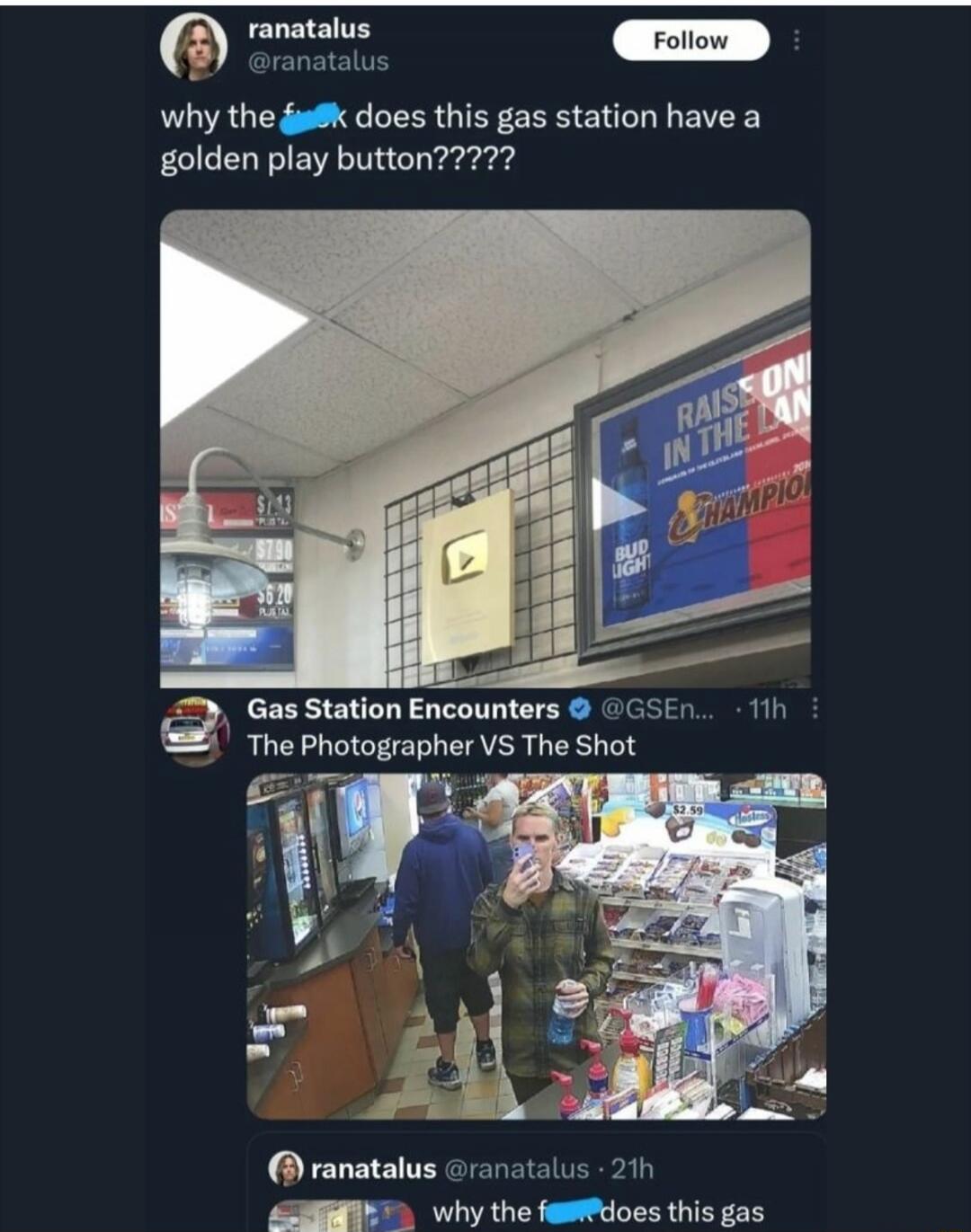 why the f**k does this gas station have a golden play button????? The Photographer VS The Shot