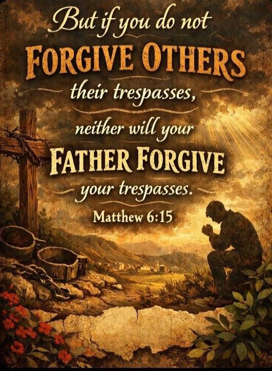 But if you do not FORGIVE OTHERS their trespasses, neither will your FATHER FORGIVE your trespasses. Matthew 6:15