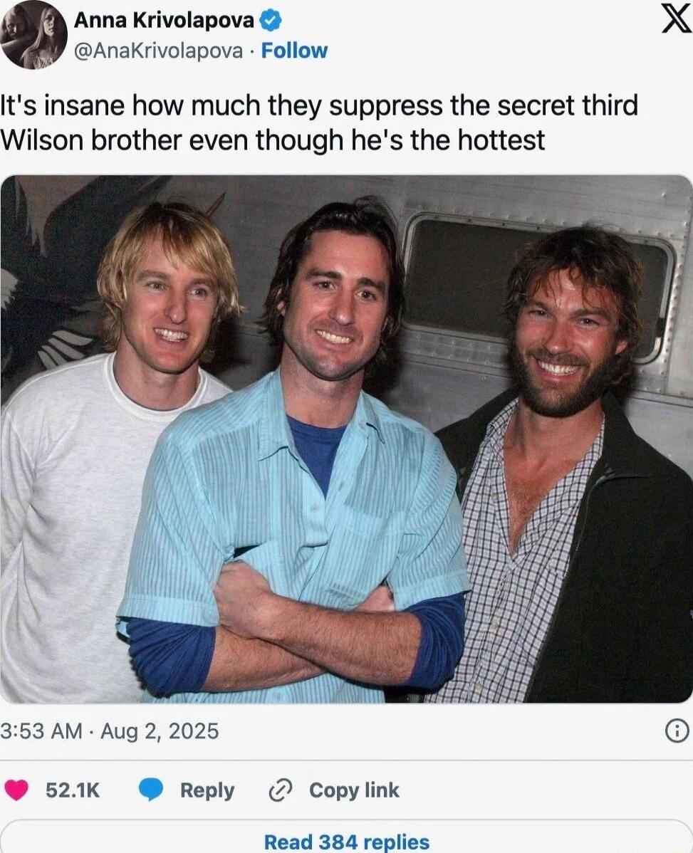 It's insane how much they suppress the secret third Wilson brother even though he's the hottest