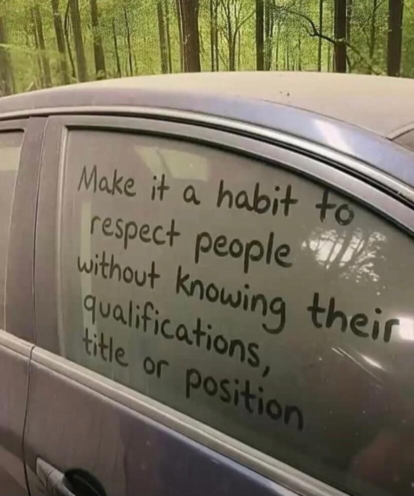 Make it a habit to respect people
without knowing their qualifications,
title or position