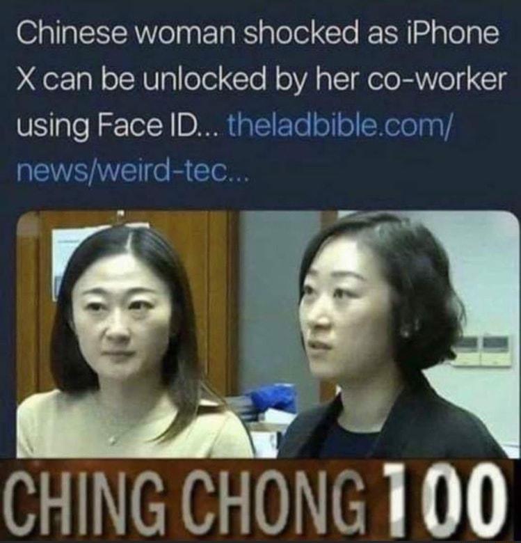 Chinese woman shocked as iPhone X can be unlocked by her co worker using Face ID CHING CHONG 100