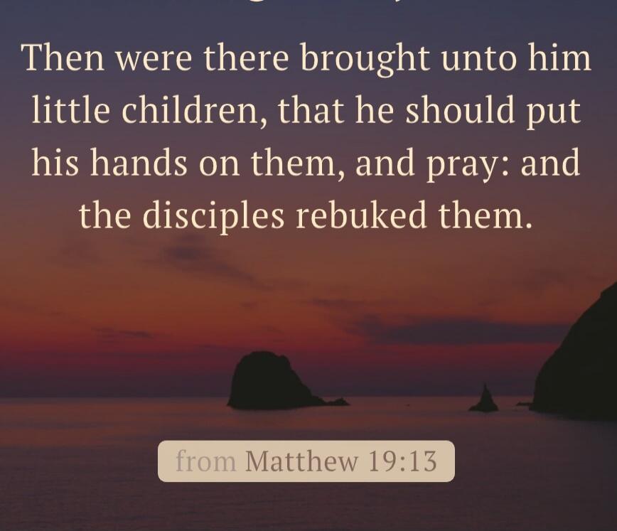 Then were there brought unto him little children, that he should put his hands on them, and pray: and the disciples rebuked them. from Matthew 19:13