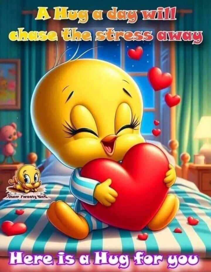 A Hug a day will chase the stress away. Here is a Hug for you. Team Tweety Bird.