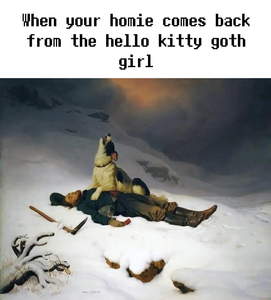 When your homie comes back from the hello kitty goth girl