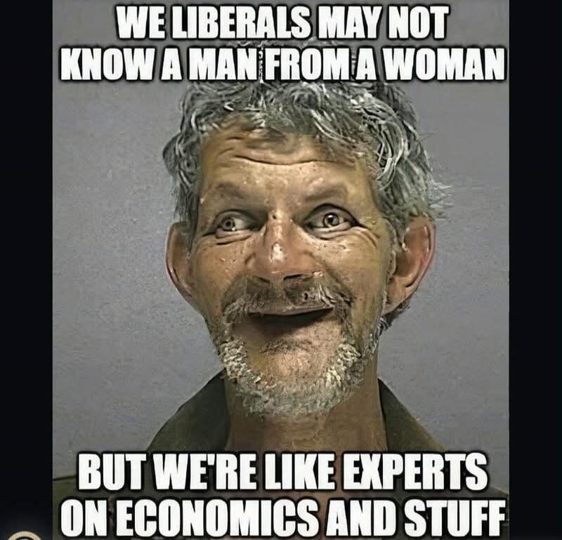 WE LIBERALS MAY NOT KNOW A MAN FROM A WOMAN BUT WE'RE LIKE EXPERTS ON ECONOMICS AND STUFF
