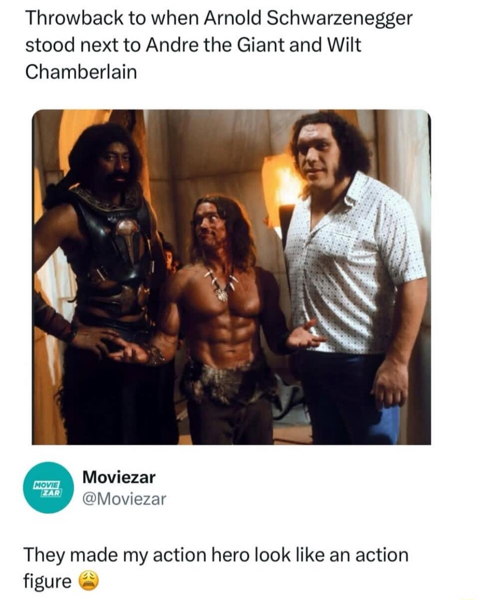 Throwback to when Arnold Schwarzenegger stood next to Andre the Giant and Wilt Chamberlain They made my action hero look like an action figure 😩