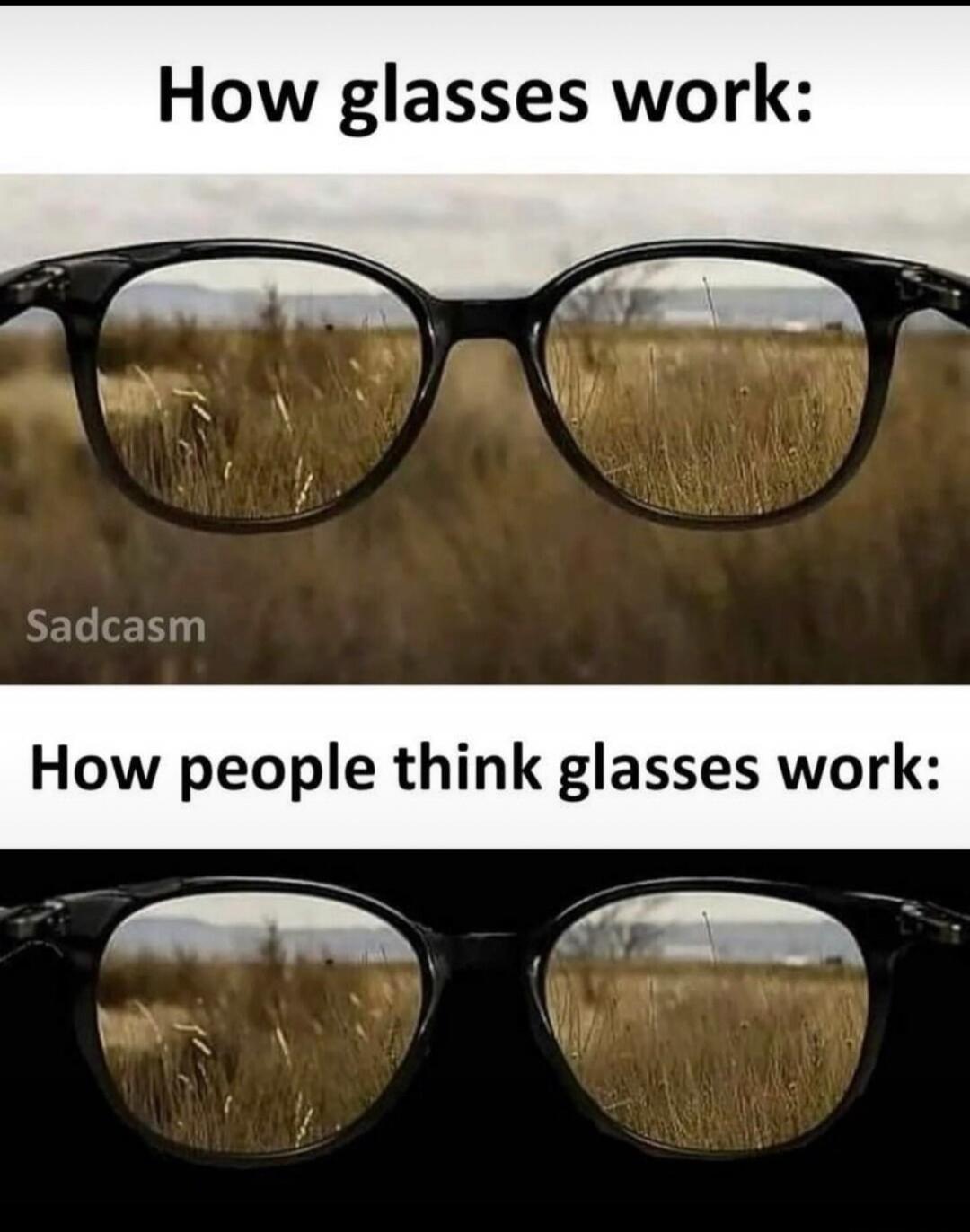 How glasses work: Sadcasm How people think glasses work: