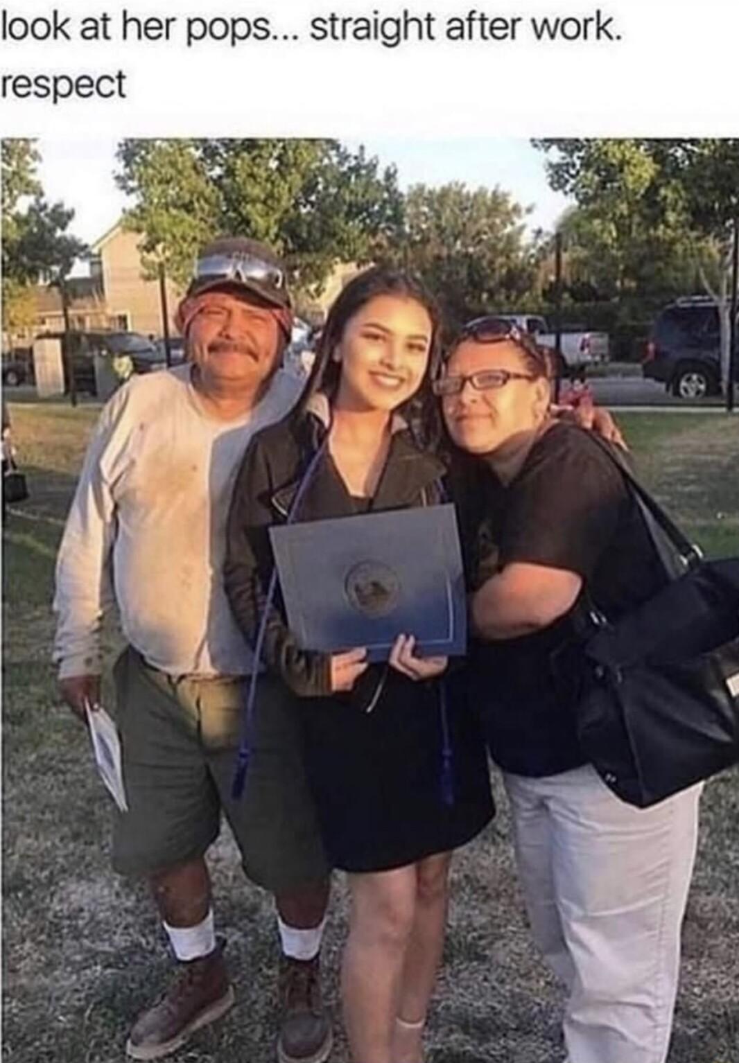 look at her pops straight after work