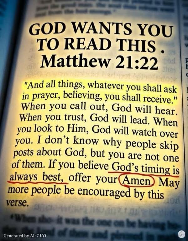 GOD WANTS YOU TO READ THIS. Matthew 21:22 