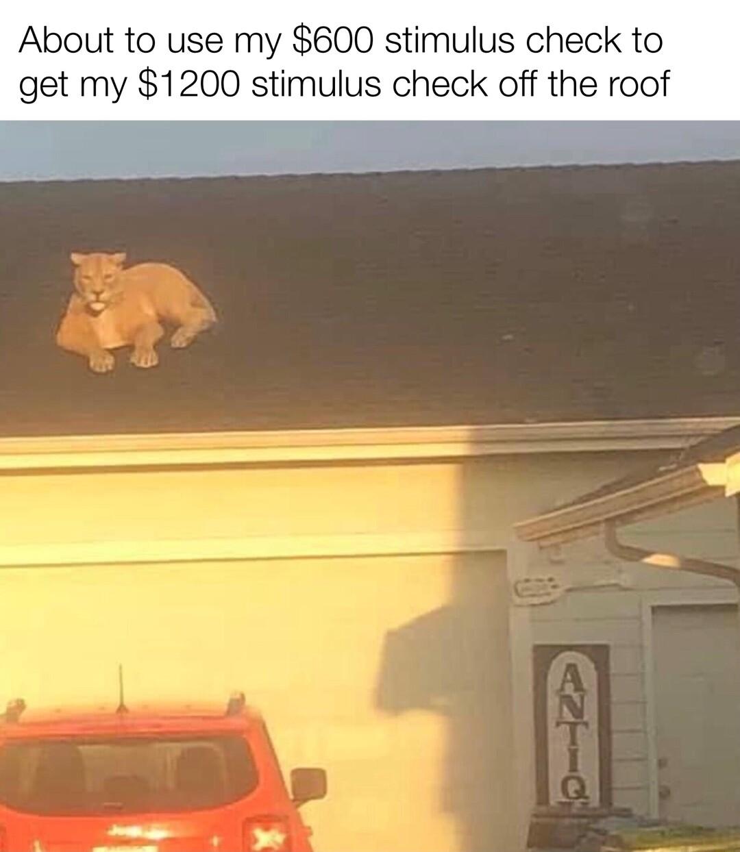 About to use my 600 stimulus check to get my 1200 stimulus check off the roof
