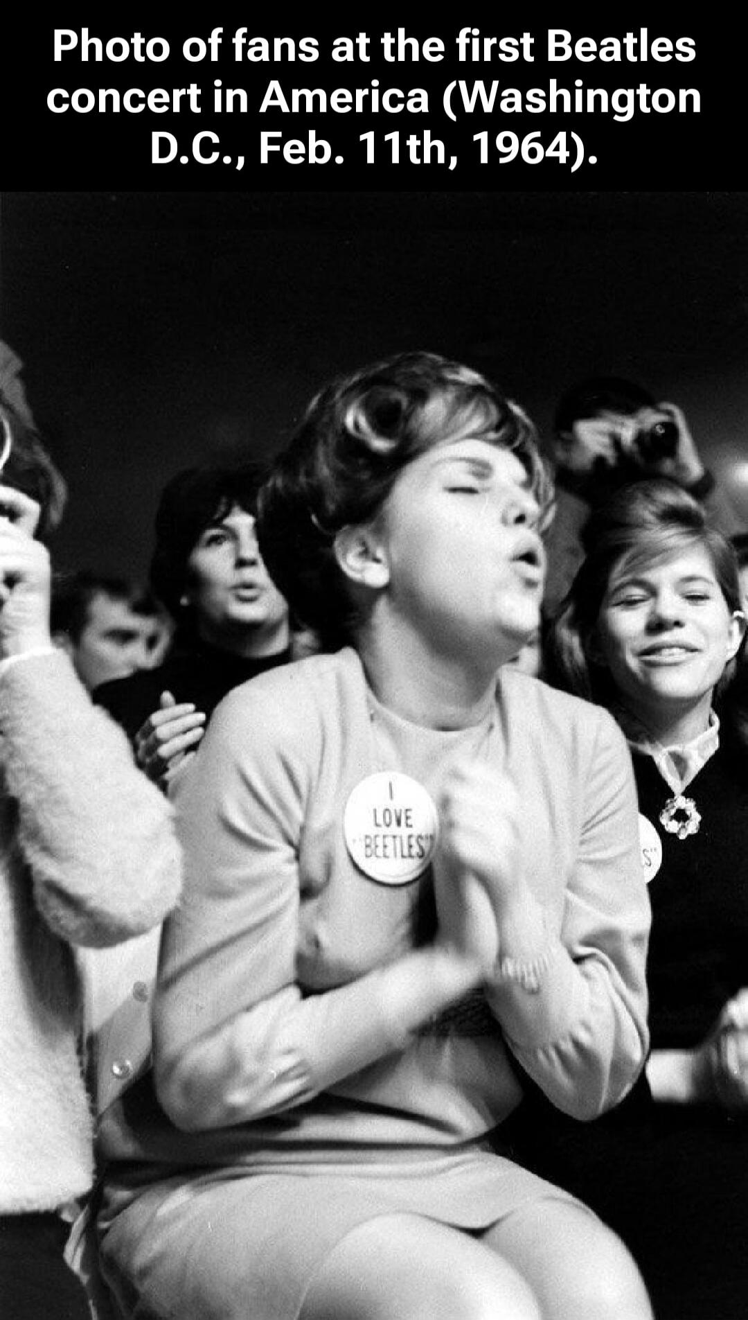 Photo of fans at the first Beatles concert in America (Washington D.C., Feb. 11th, 1964).