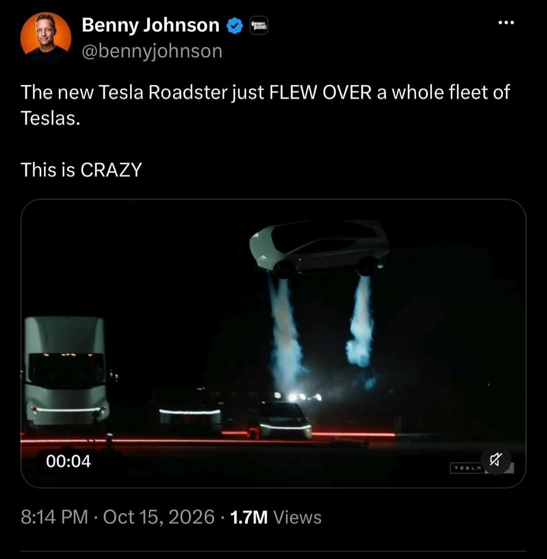 The new Tesla Roadster just FLEW OVER a whole fleet of Teslas. This is CRAZY