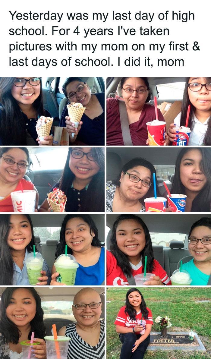 Yesterday was my last day of high school For 4 years Ive taken pictures with my mom on my first last days of school did it mom