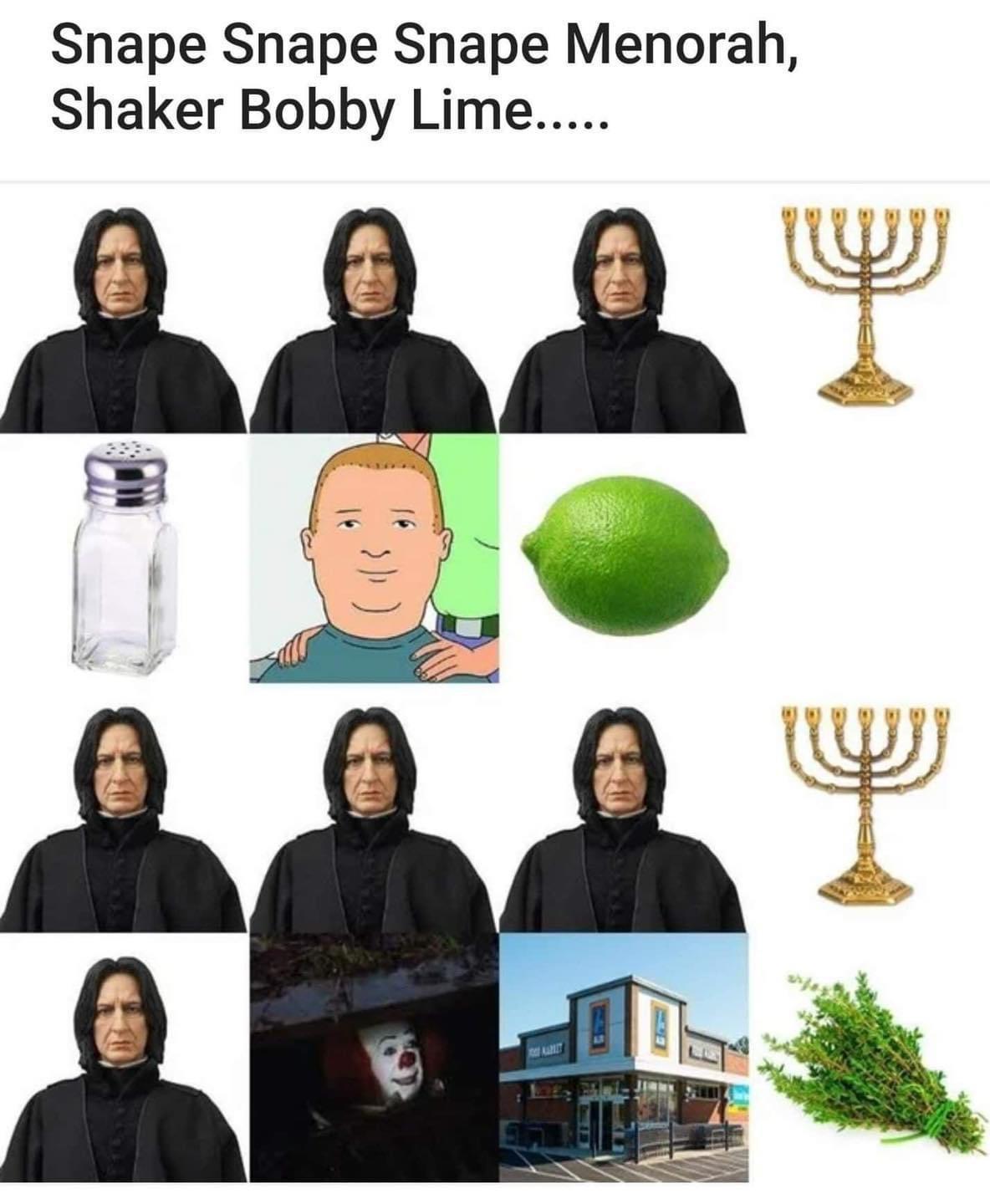 Snape Snape Snape Menorah Shaker Bobby Lime