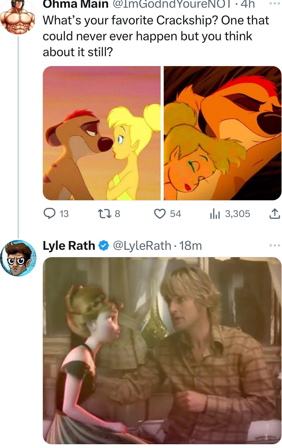 J Whats your favorite Crackship One that could never ever happen but you think about it still Xk Q54 ihi 3305 Lyle Rath yleRath 18m