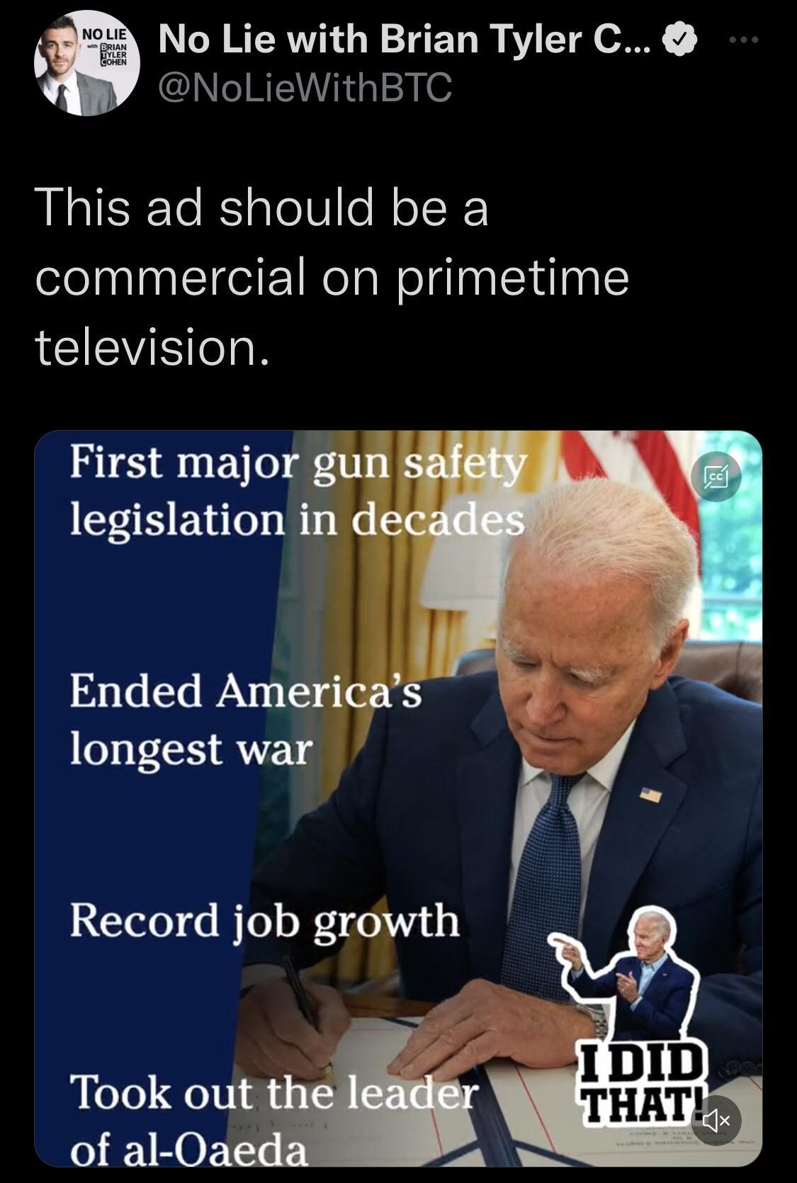 No Lie with Brian Tyler C 1 INIRENTIG T This ad should be a commercial on primetime television First major legislation