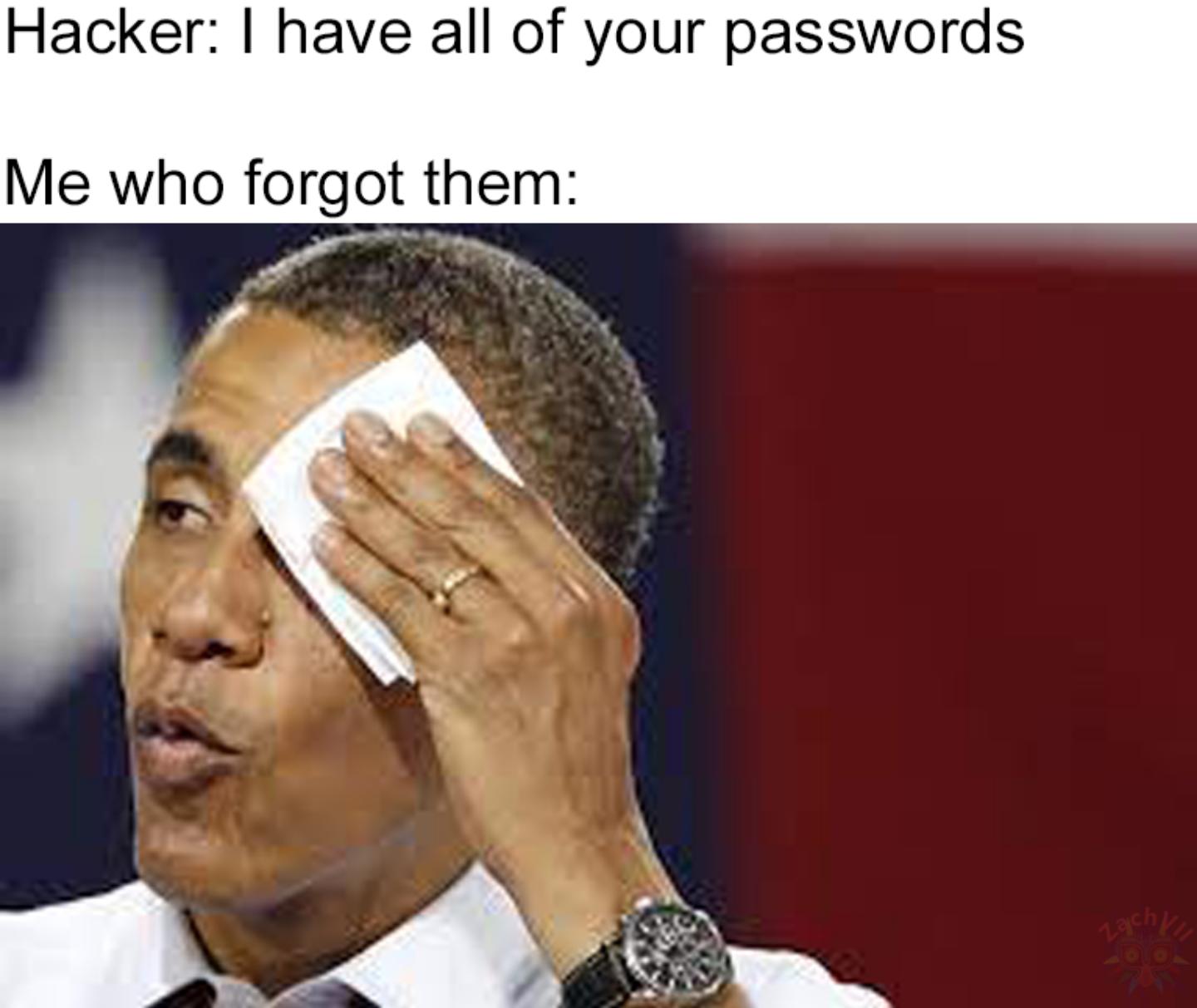 Hacker have all of your passwords Me who forgot them P i Y